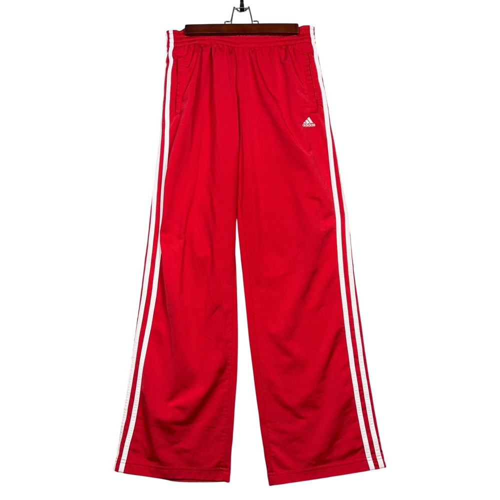 Vintage Adidas Track Pants Mens Medium Snap Button Red Baggy Relaxed Y2K Hip Hop